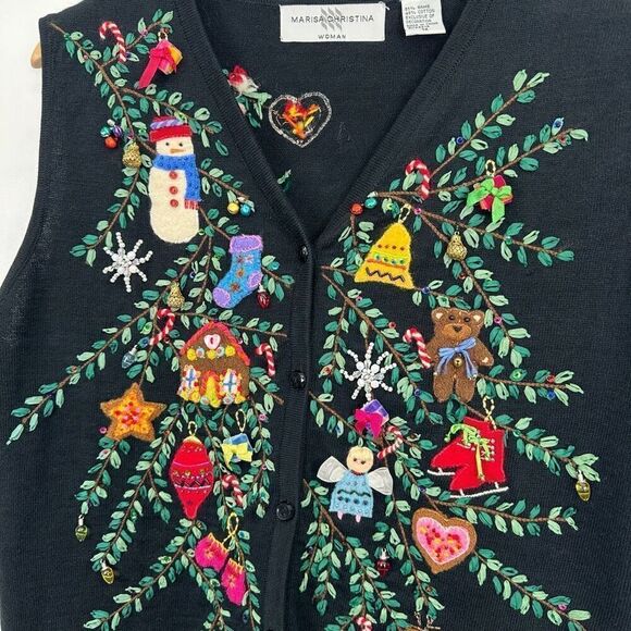 Marisa Christina Women’s Beaded Embroidered Decorated Holiday Tree Vest - Picture 11 of 12